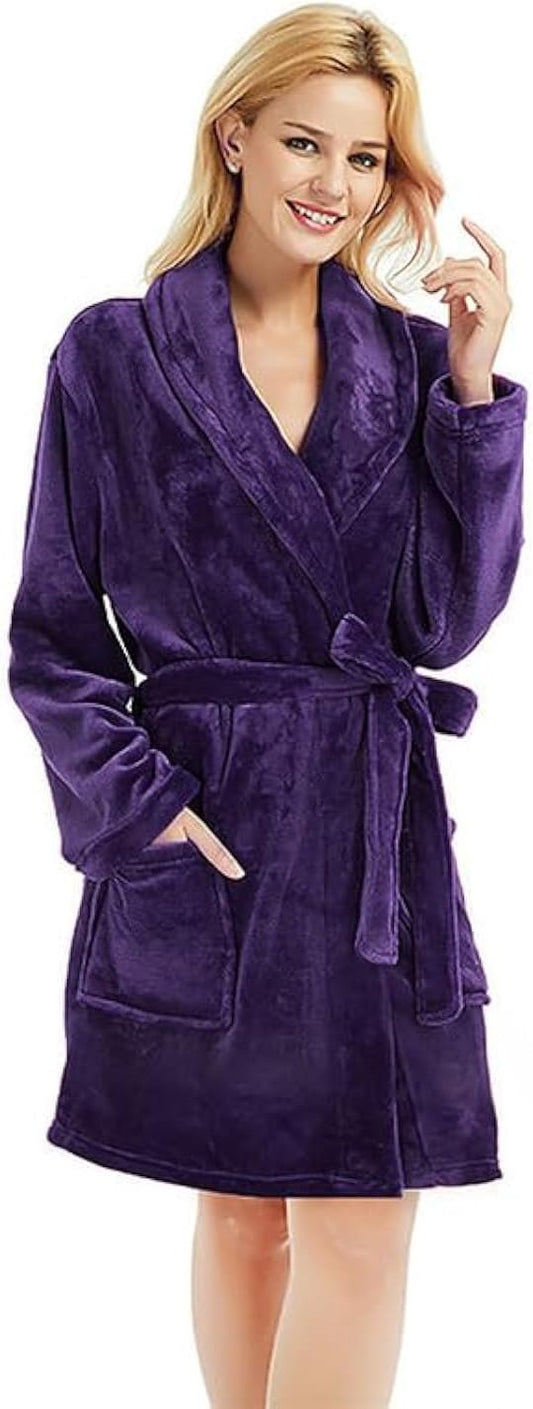 U2SKIIN Women Fleece Robe, Short Cozy Plush Robes for Womens Soft Shawl Collar Warm Spa Bathrobe