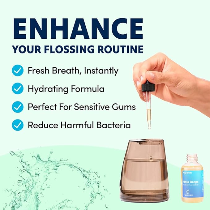 Concentrated Floss Drop Serum – 2oz Concentrated Mouth Wash to Use in Water Flosser | Natural Essentials Promotes Good Breath | Organic Spearmint Drop Supports Good Oral Health
