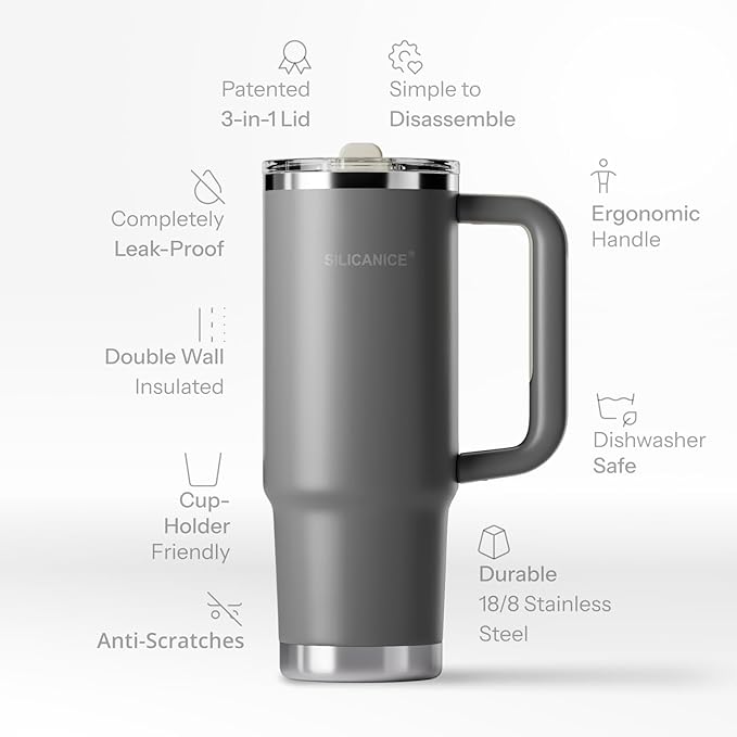 Easy Clean Pro Tumbler - 30 oz Water Bottle with Handle Quick-Disassemble Flip Straw, Leakproof Insulated Stainless Steel,Dishwasher Safe, BPA-Free Gifts for Women & Men