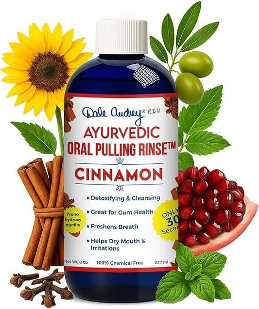 Dale Audrey Nano Hydroxyapatite Cinnamon Oil Pulling for Teeth and Gums, Alcohol & Fluoride-Free Organic Pulling Oil, Mouthwash Oral Health Rinse for Fresh Breath & Gum Care 8 FL Oz
