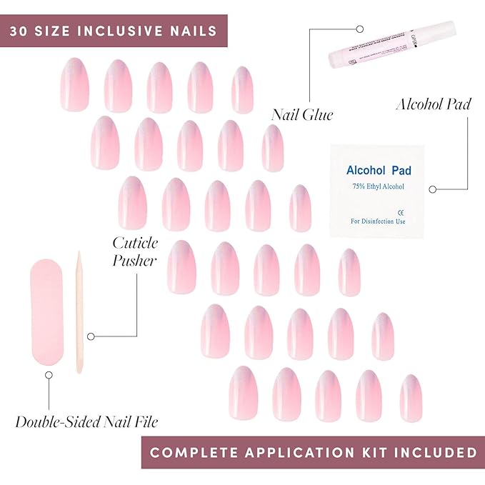 Glamnetic Press On Nails - Winter Storm | Semi-Transparent Short Almond Nails, Salon Quality | 15 Sizes - 30 Nail Kit