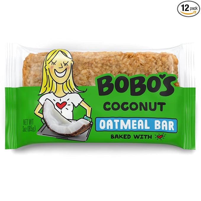 Bobo's Oatmeal Bars, Coconut, Gluten Free Vegan Whole Grain Oat Bars, Pack of 12