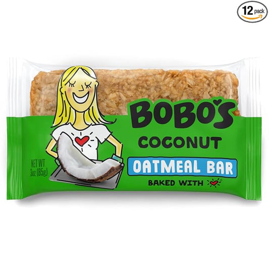 Bobo's Oatmeal Bars, Coconut, Gluten Free Vegan Whole Grain Oat Bars, Pack of 12