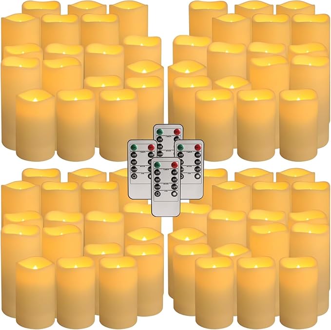 Set of 72 Waterproof Outdoor Flameless Candles, LED Candles with 4 Remote and Timer,(H 4" 5" 6" x D 2.2"),for Halloween Wedding Festiv