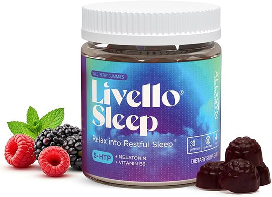 Livello Sleep Wild Berry Gummies - 30 Servings Natural Sleep Support with 5-HTP, Melatonin, and Vitamin B6 for Peaceful Night, Vegan & Gluten-Free