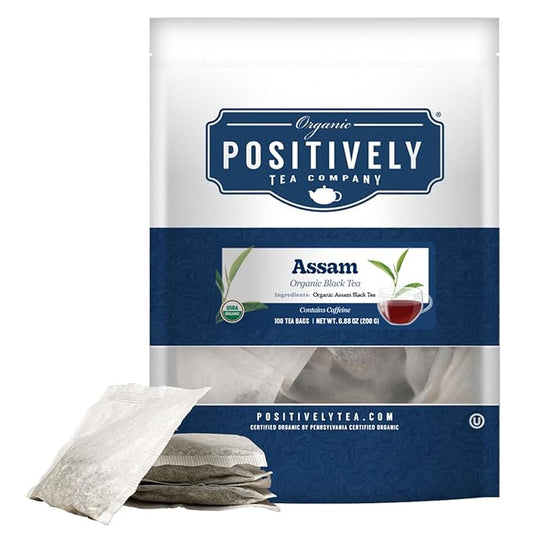 Organic Positively Tea Company, Assam Black Tea Bags, 100 Count, Eco-Friendly Tea Bags, Non-GMO