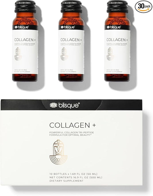 Blisque - Liquid Collagen Tri-Peptide Complex | with Biotin and Hyaluronic Acid | for Hair, Skin, and Nails | 30 Bottles | 30-Day Supply