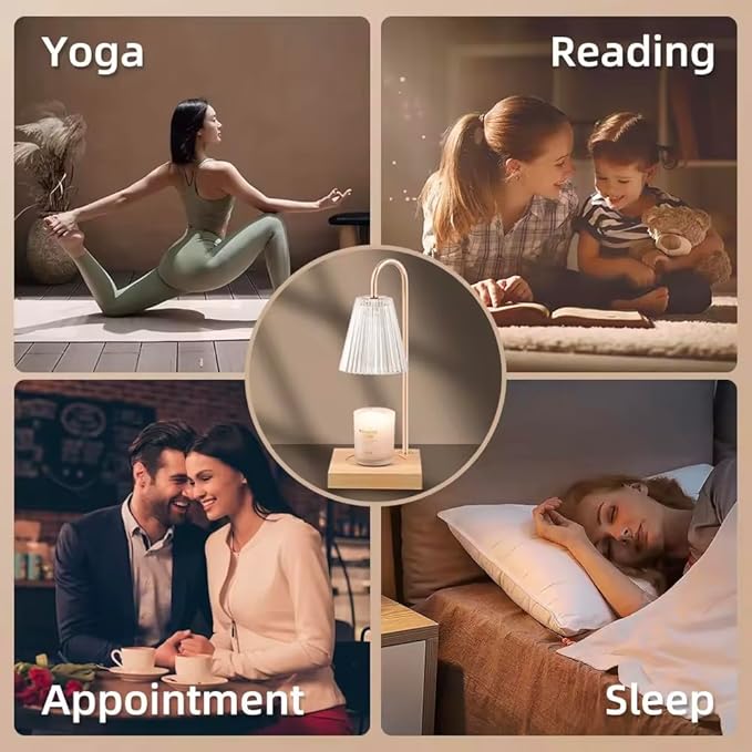 Candle Warmer Lamp with Dimmer – Electric Wax Melting Lamp for Jar Candles | Adjustable Brightness, Safe & Stylish | Metal & Wood Design, Home Décor Night Light (US Plug)