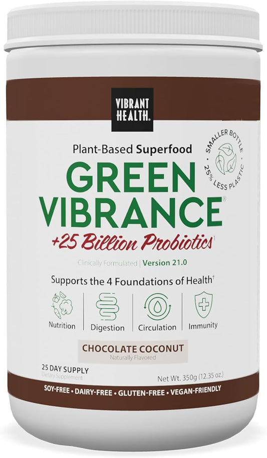 Vibrant Health, Green Vibrance, Plant-Based Superfood Powder, Vegan Friendly, Chocolate Coconut, 25 Servings
