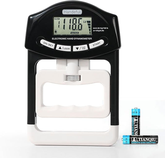 Handeful Grip Strength Tester, Hand Grip Dynamometer (198Lbs / 90Kgs), Electronic Handgrip Testing for Sports Home School Use