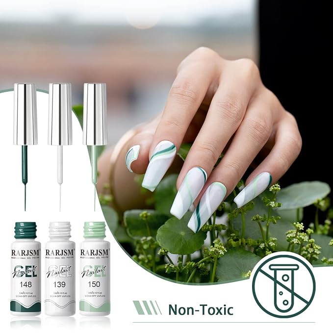 RARJSM Gel Liner Nail Art 24 Pieces 5ml Gel Art Liners for Nails Pink Red Green Yellow Silver Gold Glitter Summer Fall Nude Colors Painting Striping Gelpolish Thin Brush UV Soak off Curing Needed