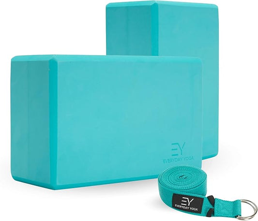 Everyday Yoga Foam Block and Yoga Strap Set, Soft Non-Slip Surface for Stability, Balance, and Deepen Stretches - Ideal for Yoga, Pilates, and Meditation Accessories
