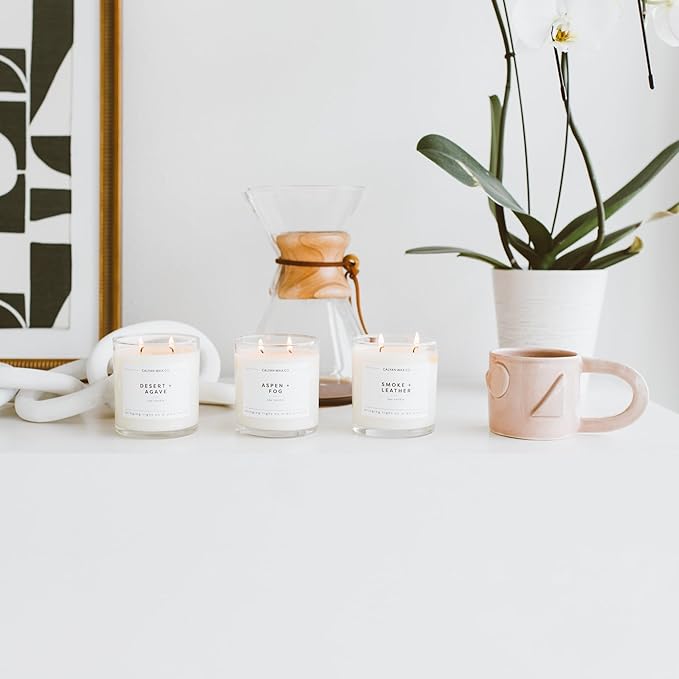 Calyan Wax Co. Oakmoss & Amber 2 Wick Scented Candle - 37 Hour Burn - Luxury Non Toxic Soy Wax Candles - Long Lasting Large Glass Jar Candle for Home - 8.8oz