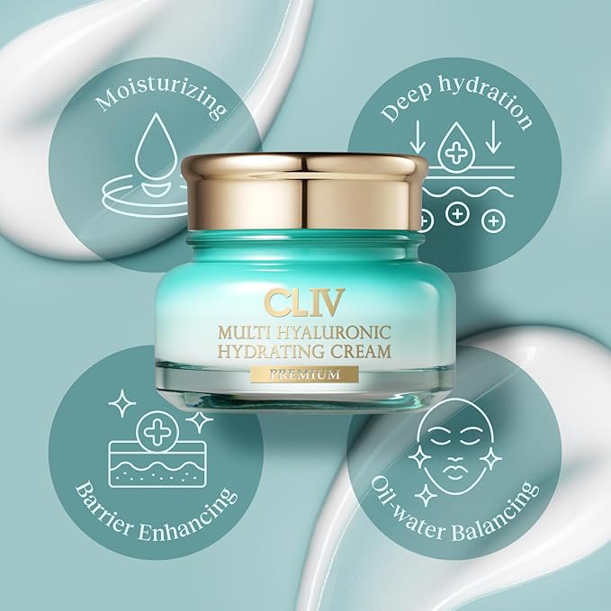 CLIV Multi Hyaluronic Hydrating Cream – Korean Skincare Moisturizer with 73% Hyaluronic Acid Solution & Botanical Extracts – Facial Cream for Deep Hydration & Balanced Skin – 1.69 fl oz (50ml)