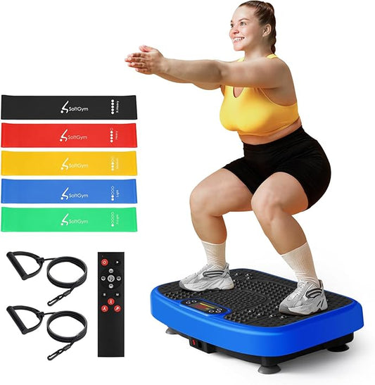 SoftGym Vibration Plate Exercise Machine for Lymphatic Drainage,Power Vibrate Stand Shake Board 450 Lbs Capacity Whole Body Workout Waver with Fitness Resistance Bands Weight Loss Gifts for Women Men