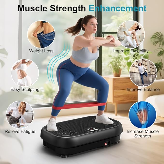 Relife Vibration Plate Exercise Machine Fitness Platform Whole Body Shaker Vibrate Stand Board Lymphatic Drainage Shaking for Weight Loss Fat Burning with 2 Resistance Bands Home Gyms Workout,400Lbs.
