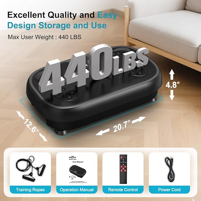 Relife Vibration Plate Exercise Machine Fitness Platform Whole Body Shaker Vibrate Stand Board Lymphatic Drainage Shaking for Weight Loss Fat Burning with 2 Resistance Bands Home Gyms Workout,400Lbs.