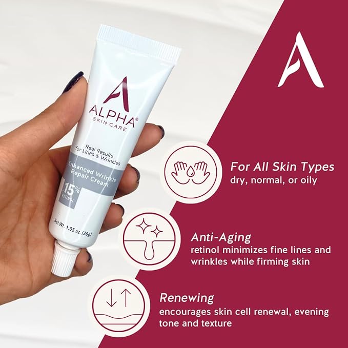 Alpha Skin Care Enhanced Wrinkle Repair Cream, Anti-Aging Formula, 0.15% Retinol with Vitamins A, C & E, Reduces Lines & Wrinkles, For All Skin Types, 1.05 oz, White, 2 Pack