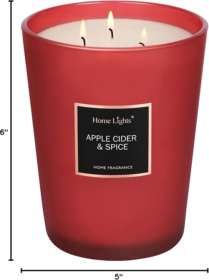 HomeLights Highly Scented Candles, Big 33.3 oz for Home, Natural Soy Aromatherapy Candles, Smokeless Long Lasting 130h with 3 Cotton Wicks, Candles Gifts for Women & Men - Apple Cider & Spice
