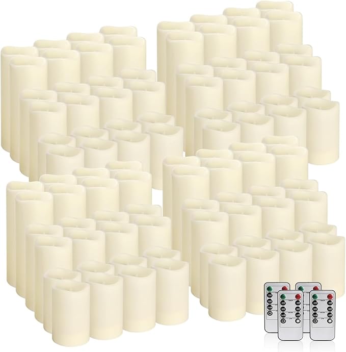 Set of 96 Waterproof Outdoor Flameless Candles, LED Candles with 4 Remote and Timer,(H 4" 5" 6" x D 2.2"),for Halloween Wedding Festival
