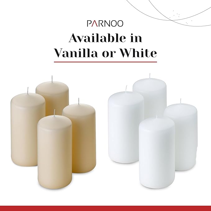 Unscented Pillar Candles - Set of 4 Ivory Candles - 3x6 Slow Burning Candles for Weddings & Table Centerpieces - Large Pillar Candles, PARNOO