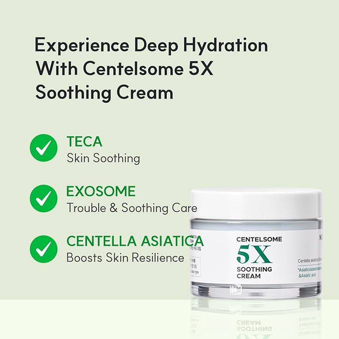 Centelsome 5X Soothing Cream 1.69 fl oz/50ml | Face Moisturizer for Skin Regeneration, Hydration, Blemish Spot Treatment, Korean Skincare, Centella Asiatica, Niacinamide, Exosomes, Panthenol