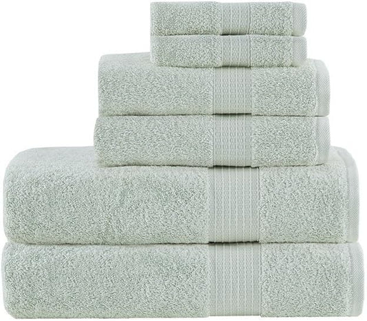 Madison Park Organic 100% Cotton Bathroom Towel Set, Hotel & Spa Quality Highly Absorbent, Quick Dry, Include for Shower, Handwash & Facial Washcloth, Multi-Sizes, Seafoam