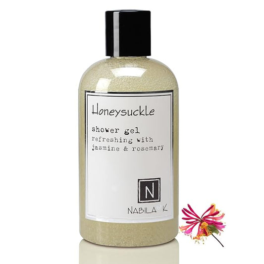 Nabila K Honeysuckle Shower Gel Refreshing Body Wash with Jasmine & Rosemary, 8 oz - Naturally Derived, Sulfate-Free, Paraben-Free - Made in the USA