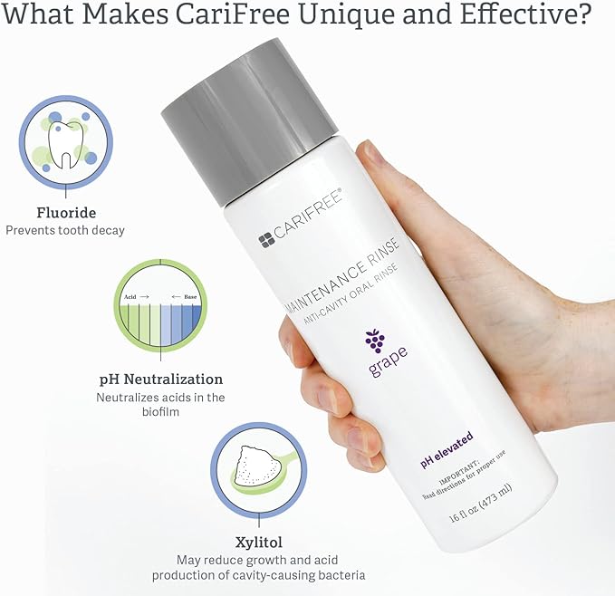 CariFree Maintenance Rinse, Grape Flavored, Anti-Cavity Fluoride Mouthwash, Dentist Recommended, Prevents Oral Decay, Freshens Breath, Alcohol-Free, Neutralizes pH, 16 Fl Oz (Pack of 2), Grape
