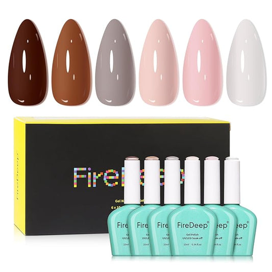 10ml Hema Free Gel Nail Polish Set, 6 Colors Gel Polish Kit Pink White Skin Tones Neutral Brown Manicure for Nail Art DIY and Salon Gift for Women Girl