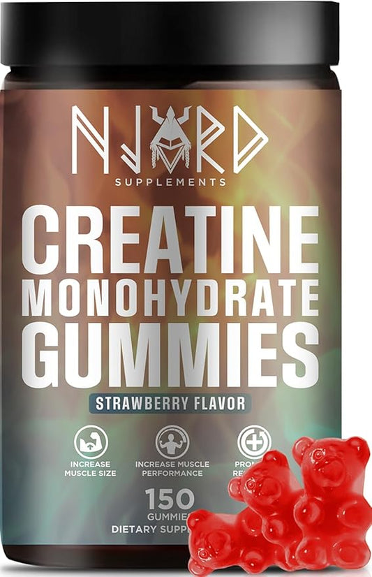 Creatine Monohydrate Gummy Candy, Low Sugar, 30 Servings, 5g of Creatine Per Serving, Vegan, Gluten-Free, Bodybuilding Recovery Supplement to Increase Muscle Size and Strength