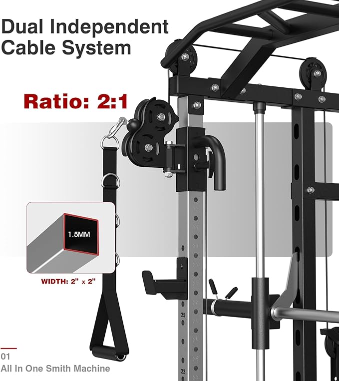 DONOW Smith Machine with Weight Stacks Home Gym Sytem Power Cage Squat Rack Dual Cable Crossover Machine All in One