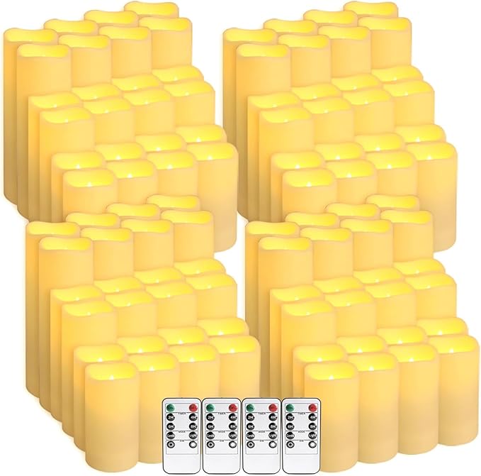 Set of 96 Waterproof Outdoor Flameless Candles, LED Candles with 4 Remote and Timer,(H 4" 5" 6" x D 2.2"),for Halloween Wedding Festival