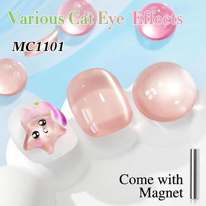 Double Rhythm Jelly Glass Cat Eye Gel Polish with Magnet 15ML Holographic Glitter Shimmer Translucent Sheer Color Magnetic Nail Polish Salon DIY at Home (Jelly Glass Nude-MC1101)