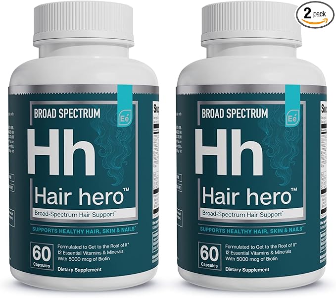 Essential Elements Hair Hero - Broad-Spectrum Hair Formula - Healthy Hair, Skin, and Nails - 5000 mcg Biotin 30 Day Supply (2-Pack)