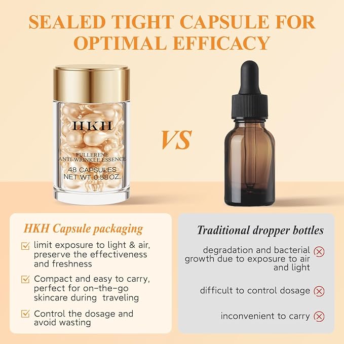 HKH Vitamin C Serum for Face: 48 Capsules Retinol Anti-Aging Wrinkle Repair Serum - Vitamin E Niacinamide Oil for Women - Daily Deep Skin Care for Fine Lines Smoothing Hydrating Brightening