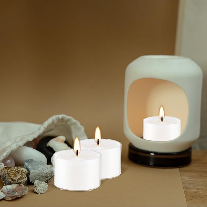 Set of 50 White Scented Tealight Candles Bulk, Vanilla Fragrance Wax with Clear Container, for Restaurant Dinner Weddings Baby Showers, Long Burning, 8 Hours
