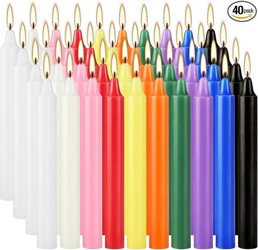 40 Pack Assorted Color Spell Chime Candles, 4 Inch Mini Taper Candles for Home Decor Kitchen Decor Wedding Decoration-10 Colours,Great for Casting Chimes, Rituals