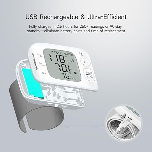 yuwell Smart Wrist Blood Pressure Monitor with Bluetooth | Medical Grade, BP Machine for Home Use | Ultra Light Weight, Smart Inflation Cuff, Large Display, Rechargeable Battery, App for iOS & Android