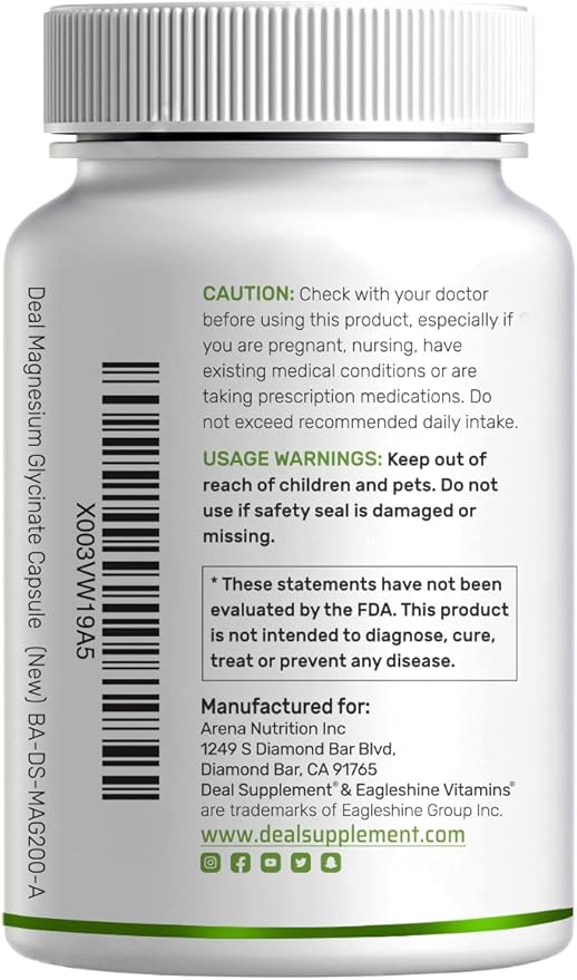 Magnesium Glycinate 500mg Per Capsule (1000mg Per Serving) Plus Vitamin C, 240 Capsules – 100% Chelated for Easy Absorption – Essential Mineral Supplement for Muscle, Sleep, & Heart Health