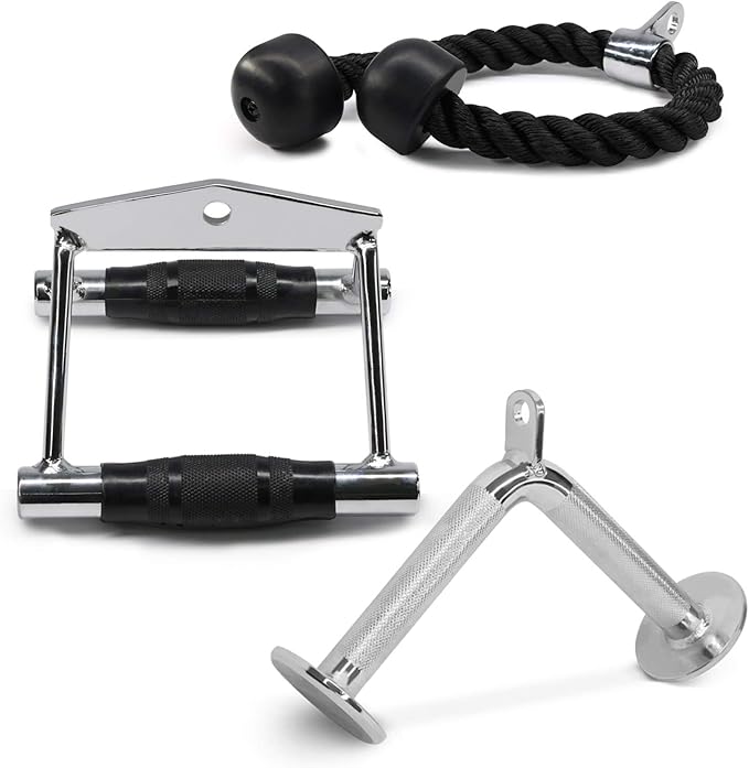 Yes4All Cable Machine Attachment, Double D Hanlde & Tricep Rope Cable Attachment, Weight Machine Accessories Load 880 LB for Home Gym
