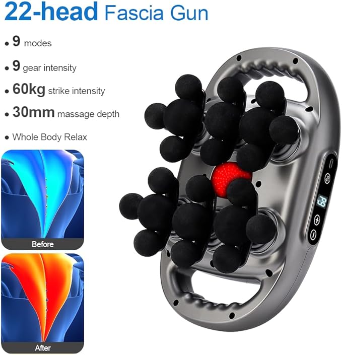 Massage Gun, 22 Head Foot Back Neck Shoulder Massager with Adjustable Multi-Modes & Intensities, Fascia Gun for Athletes, Birthday Gifts for Men