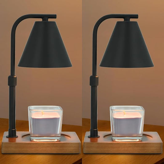 SOKCVSEA Candle Warmer Lamp - Candle Lamp Warmer with Timer Height Adjustable, Birthday Gifts for Women Mom, House Warming Gifts New Home Decor, Wax Melt Candle Warmer with 2 Bulbs 6-Black 2PC