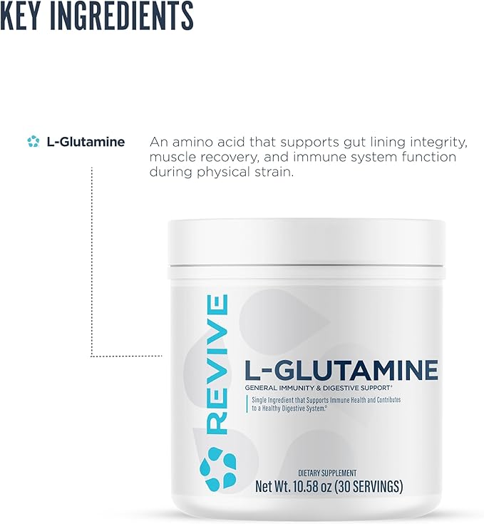 Revive Gut L-Glutamine Powder MD - Muscle Recovery & Immune System Booster for Adults - Promotes Digestive Health & Reduces Muscle Soreness - Immunity & Digestion Vegan Pure L Glutamine Supplement