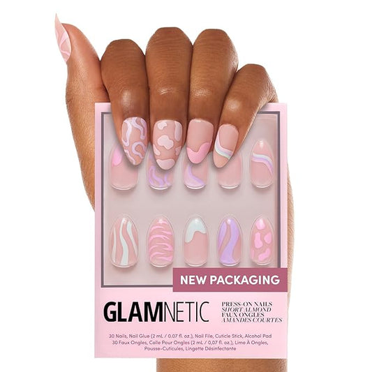 Glamnetic Press On Nails - Wild Card | Opaque UV Finish Short Pointed Almond Shape, Salon Quality Pastel Nails in 12 Sizes - 24 Nail Kit with Glue