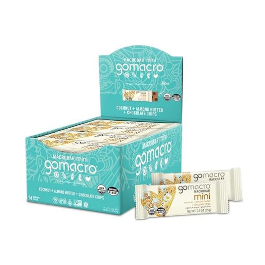 GoMacro MacroBar Mini Organic Vegan Snack Bars - Coconut + Almond Butter + Chocolate Chips (0.90 Ounce, 24 Count)