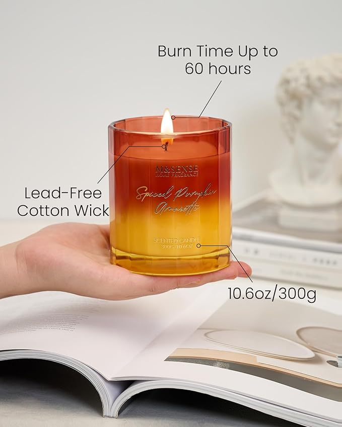 M&SENSE Spiced Pumpkin Fall Scented Candles Natural Soy Wax Non Toxic, 10.6oz 60 Hours Long Lasting Slow Burning Fall Scent Candle for Halloween Thanksgiving Holiday