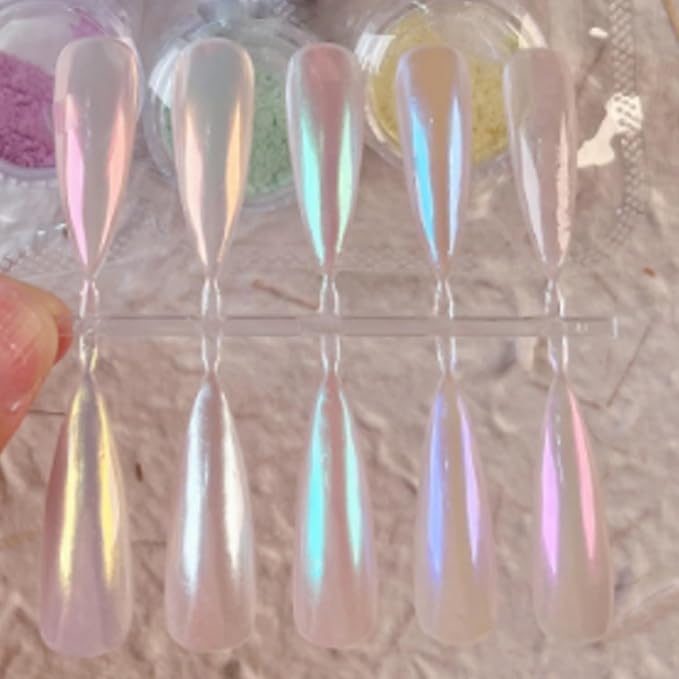 Holographic Mirror White Pearl Chrome Nail Powder Gold Effect Pure Metallic Dust Sequins UV Gel Nail Chrome Powder Pigment for Nail Art Decoration (Multicolour)