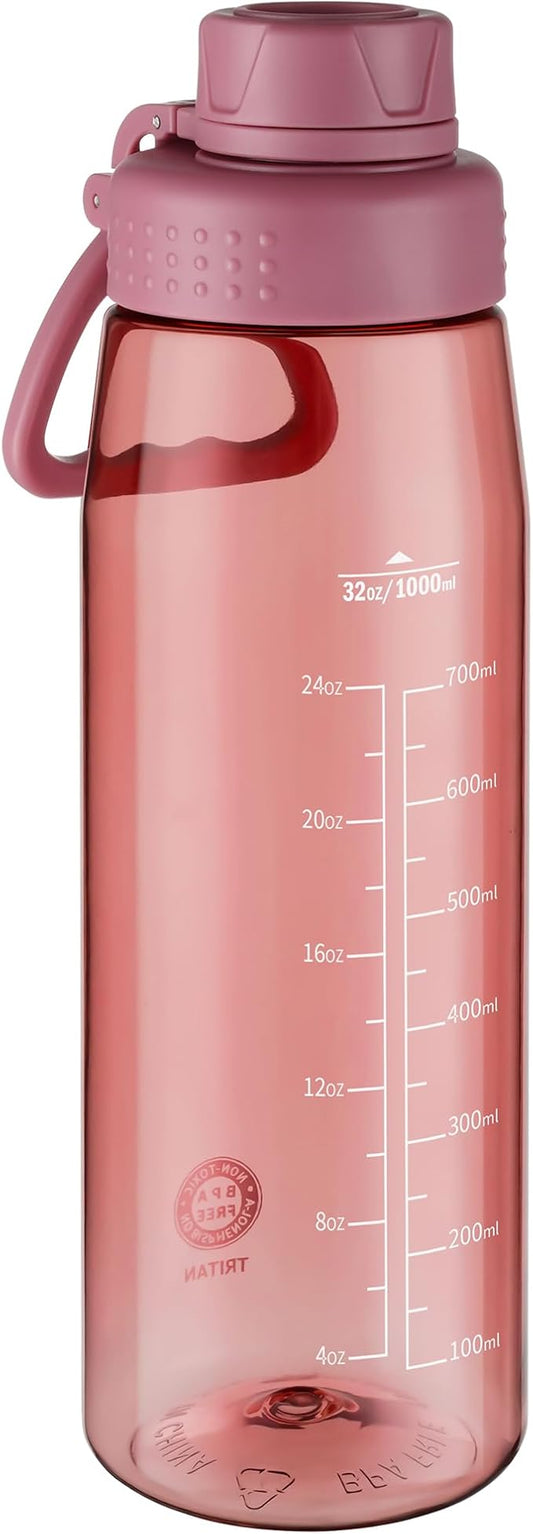Water Bottle 32oz, clear water bottle with Spout Lid and Carry Handle, Reusable, Tritan, BPA Free, Hiking Water Bottle Suitable for Travel, Outdoors, Gym, Travel, Home, School (Red)