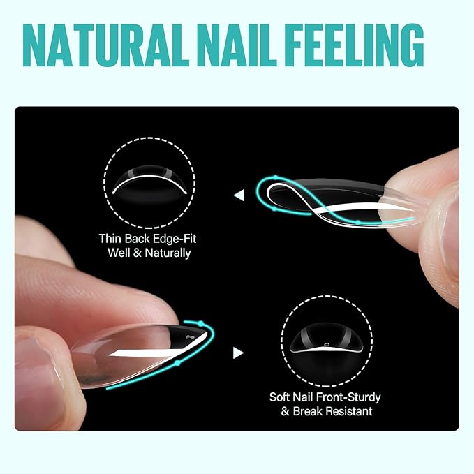 TOMICCA Almond Nail Tips - 504Pcs Acrylic Nails, Clear Gel Nail Tips, 12 Sizes Full Cover Pre-Shaped Fake Nails for Nail Extension Art Professional and Home DIY